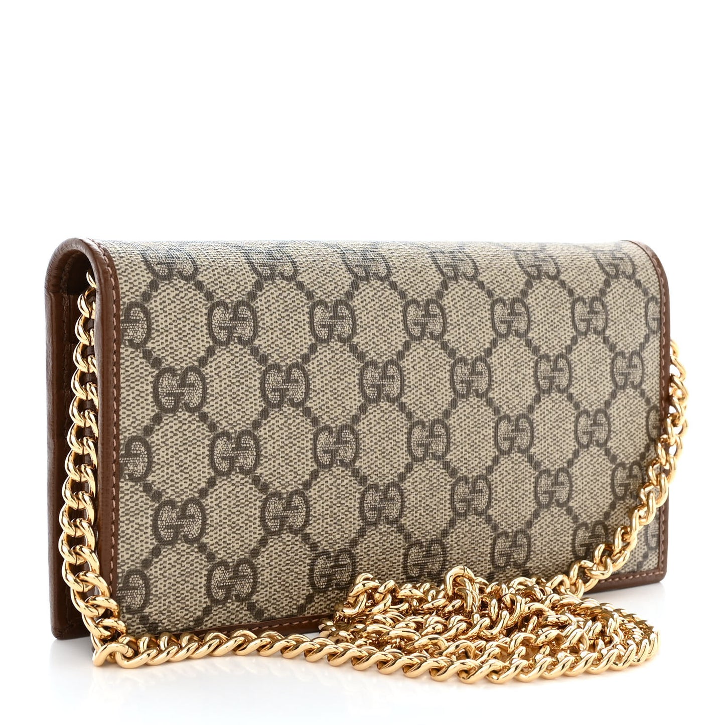 GG Supreme Monogram Azalea Calfskin Horsebit 1955 Wallet On Chain Beige Ebony Brown Sugar
