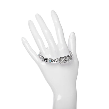 Gucci Sterling Silver Blue Topaz Mother of Pearl Turquoise Resin Double G Flower Bracelet 2 of 4