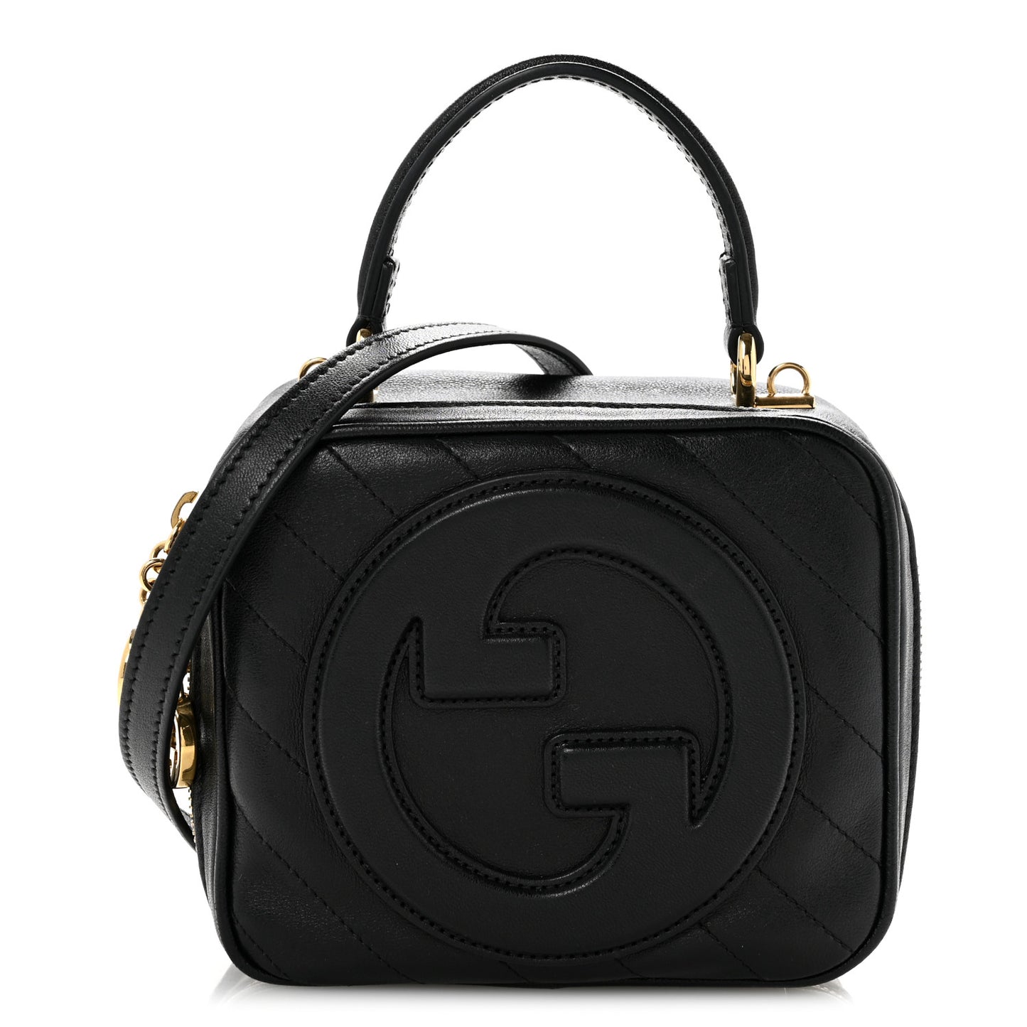 Sakai Be Green Calfskin Diagonal Stitched Blondie Top Handle Bag Black