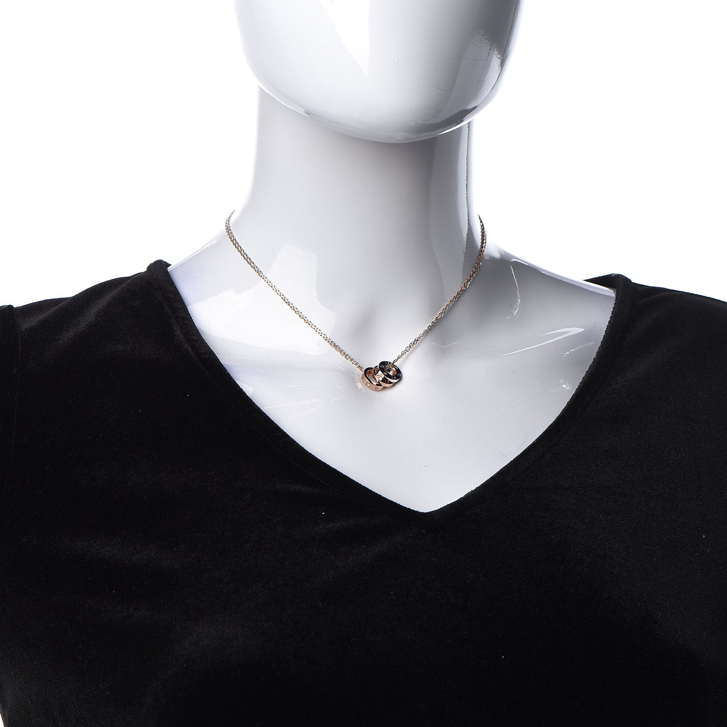 18K White Pink Gold Diamond Three Ring LOVE Pendant Necklace