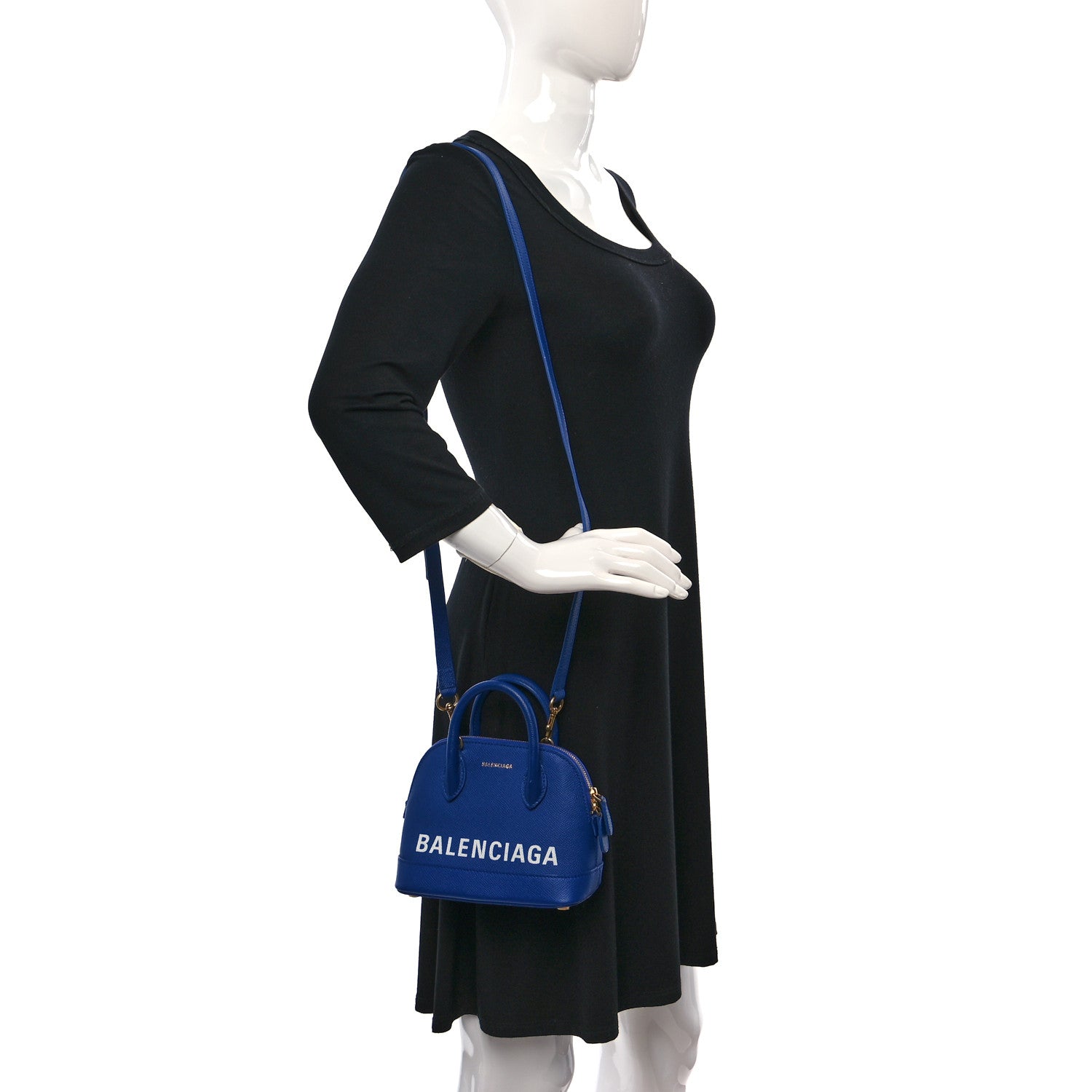 Balenciaga Signature Grained Calfskin Logo XXS Ville Top Handle Bag Bleu Roi White 2 of 12