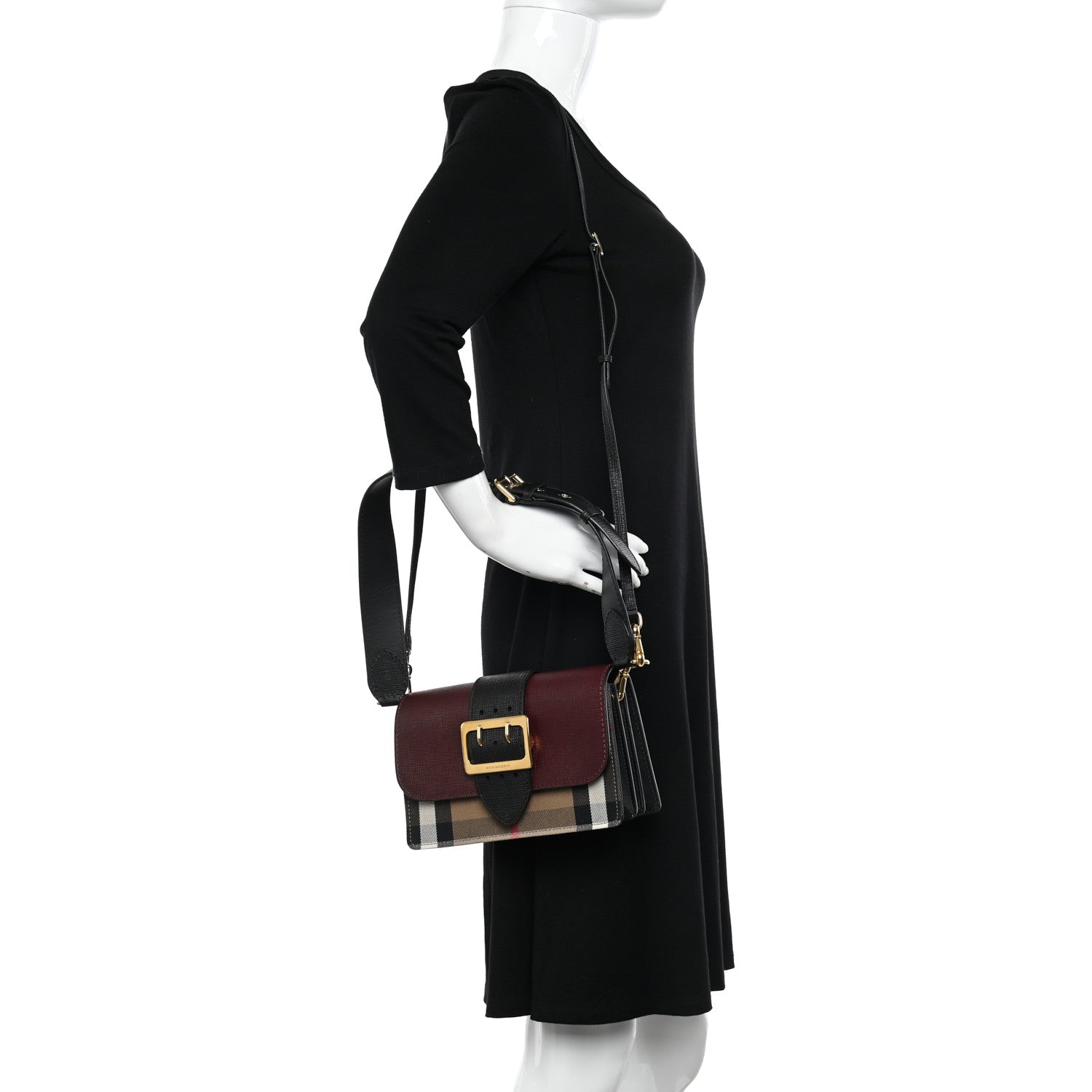 Burberry House Check Bridle Calfskin Madison Buckle Bag Burgundy 2 of 12