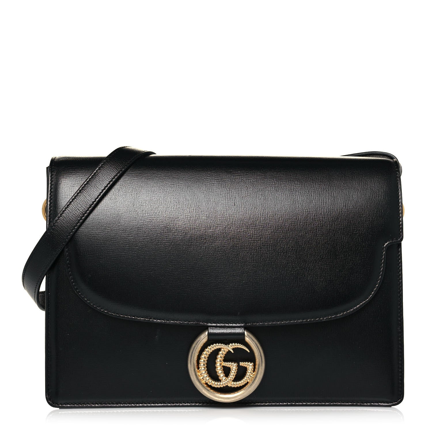 Gucci Textured Calfskin Medium Torchon GG Ring Shoulder Bag Black 1 of 18