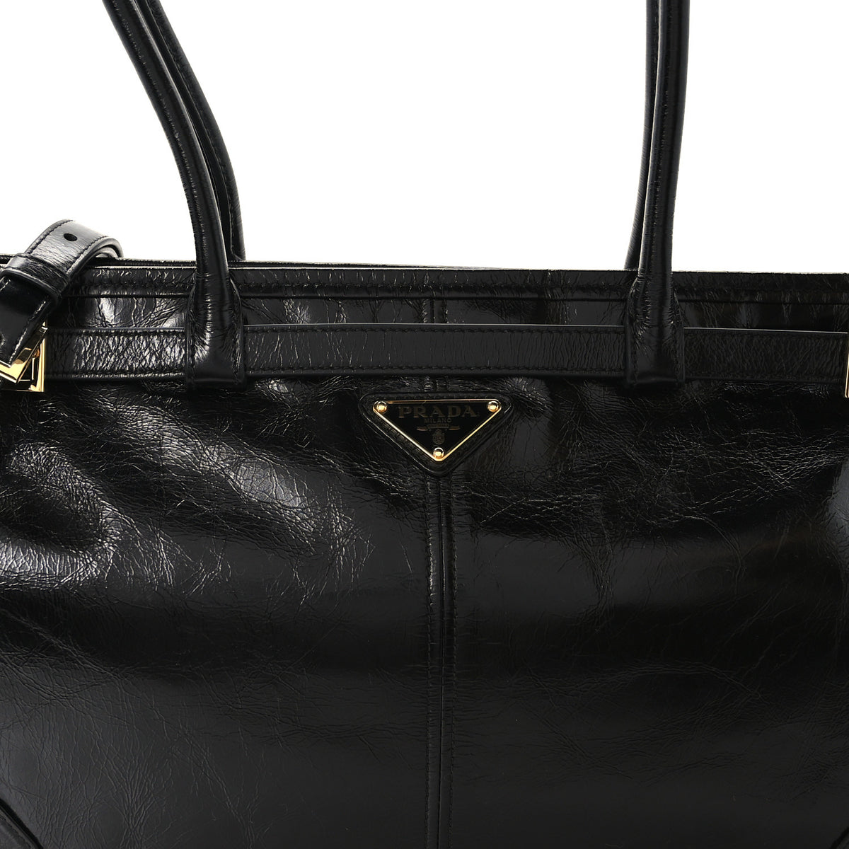 Glossy Calfskin Triangle Large Bonnie Shoulder Bag Black