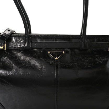 Prada Glossy Calfskin Triangle Large Bonnie Shoulder Bag Black 7 of 9