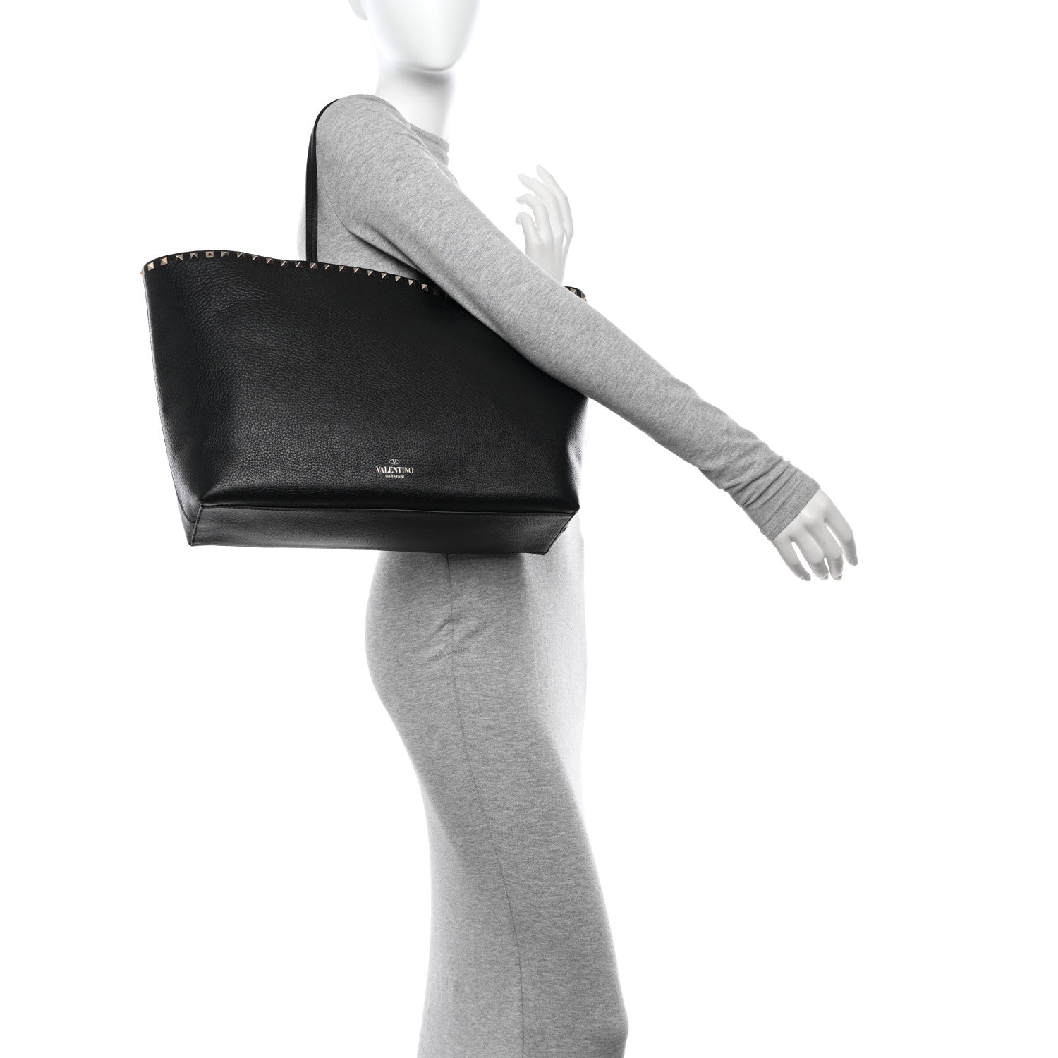 Valentino Garavani Grained Calfskin Rockstud Shoulder Tote Black 2 of 10