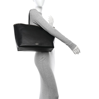 Valentino Garavani Grained Calfskin Rockstud Shoulder Tote Black 2 of 10