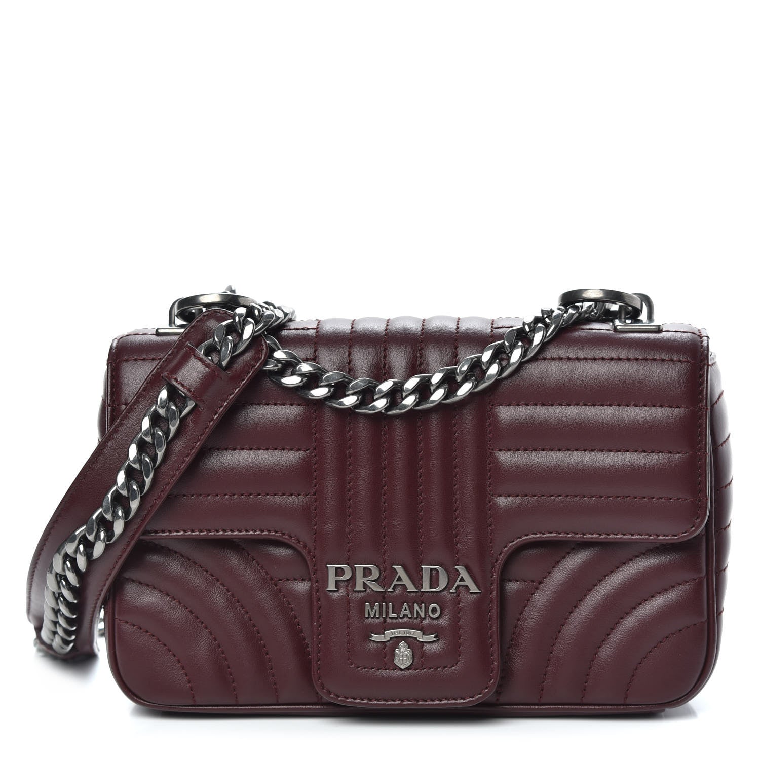 Prada Soft Calfskin Impunture Diagramme Small Chain Flap Shoulder Bag Granato 1 of 9