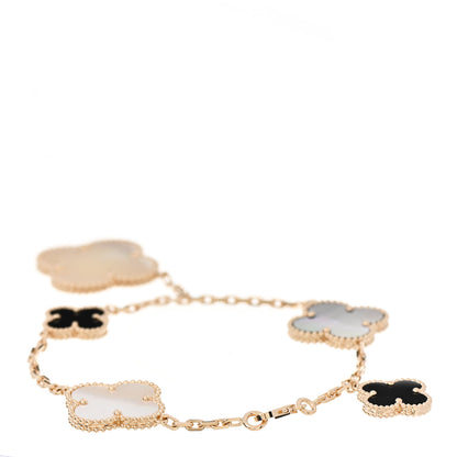 Van Cleef & Arpels 18K Yellow Gold Grey Mother of Pearl Black Onyx 5 Motifs Magic Alhambra Bracelet 2 of 5