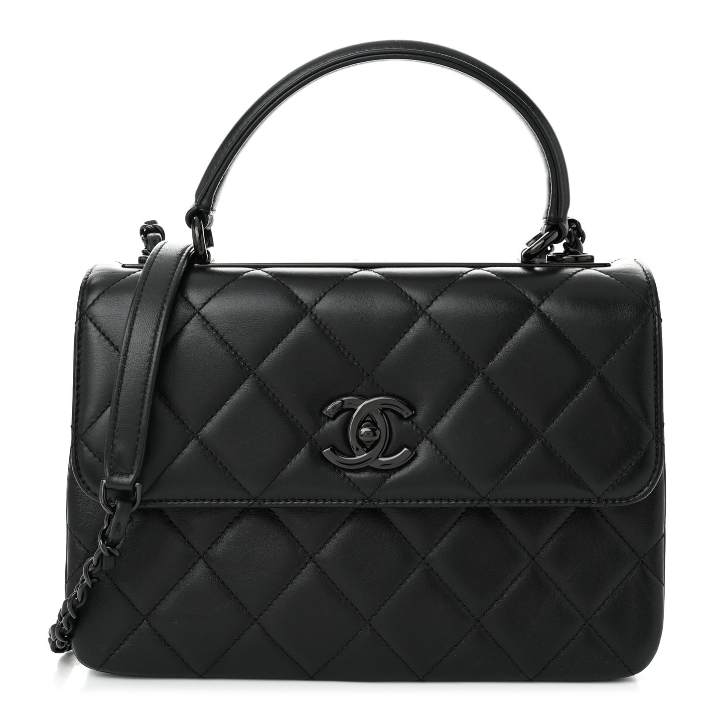 Lambskin Quilted Small Trendy CC Dual Handle Flap Bag So Black