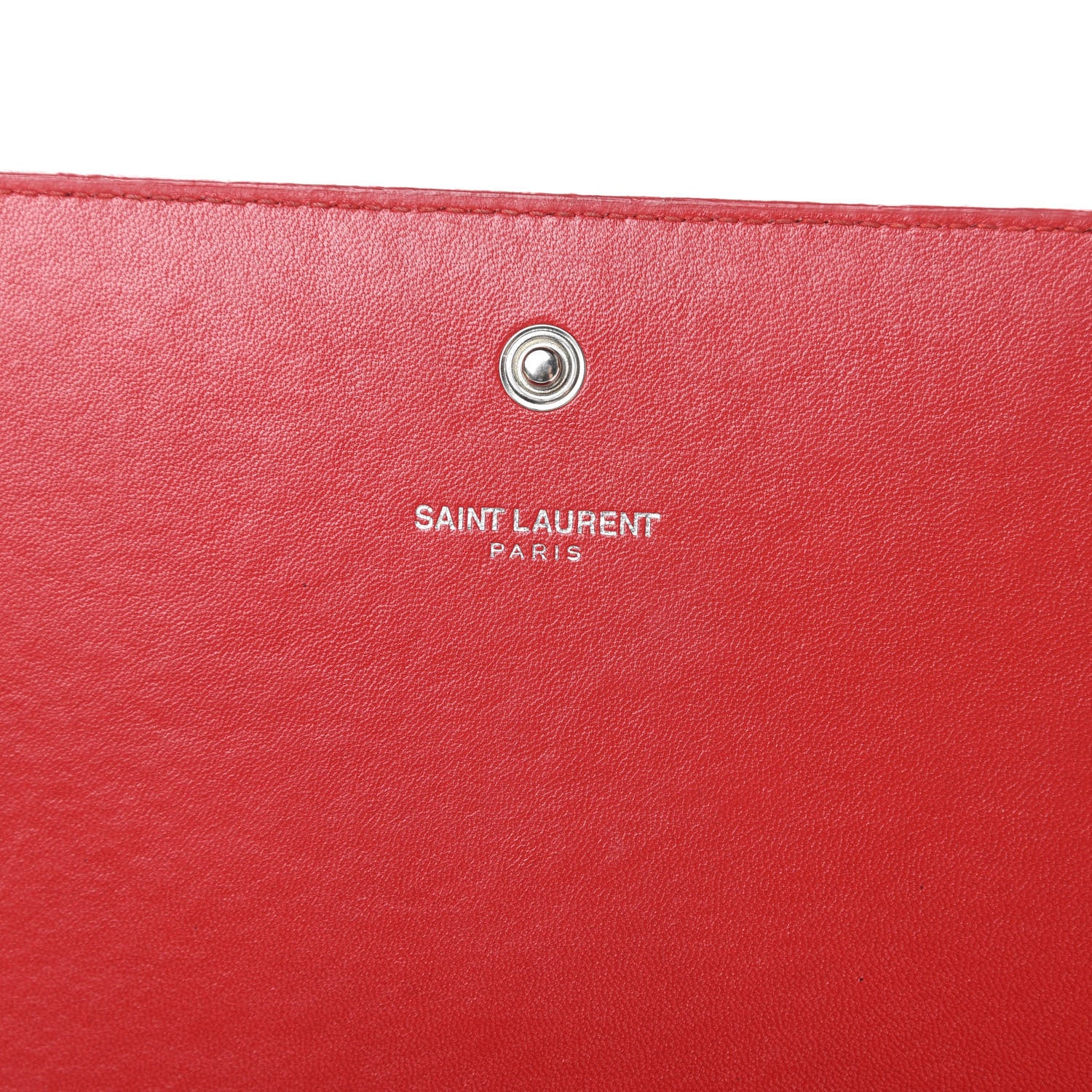 Saint Laurent Calfskin Crocodile Embossed Monogram Chain Wallet New Red 6 of 13