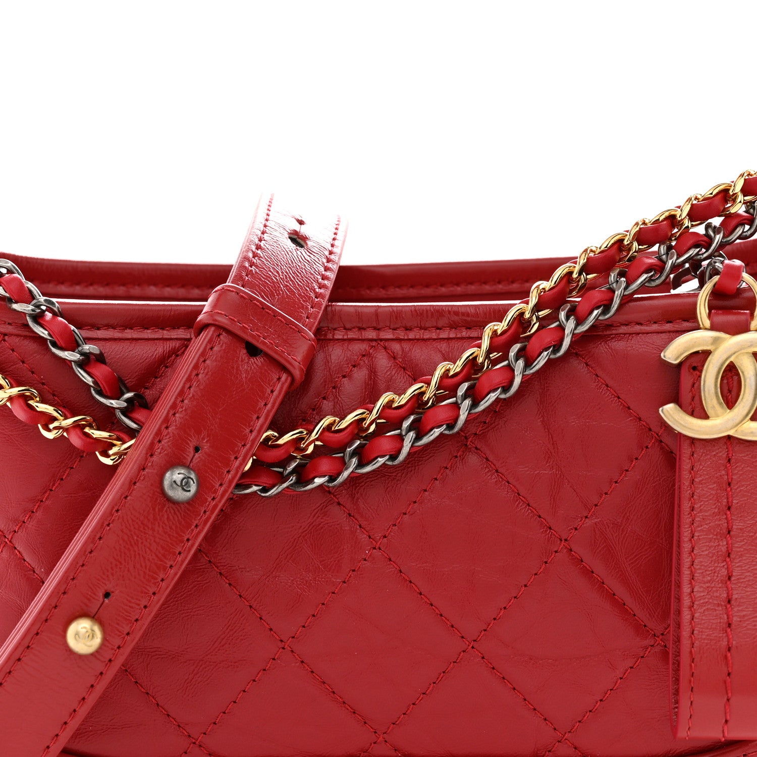 Chanel Aged Calfskin Quilted Small Gabrielle Hobo Red 8 of 10