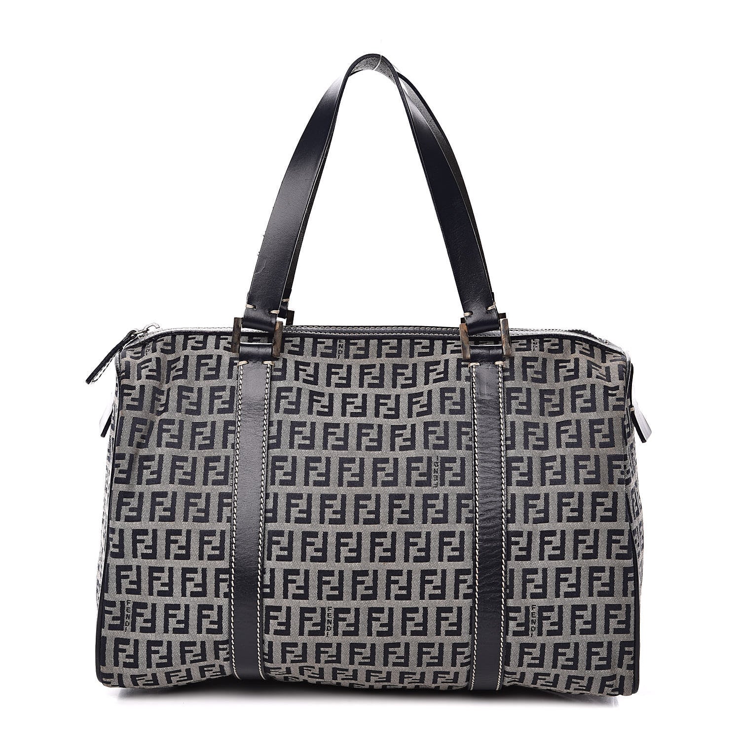 Fendi Zucchino Mini Boston Satchel Navy 1 of 12