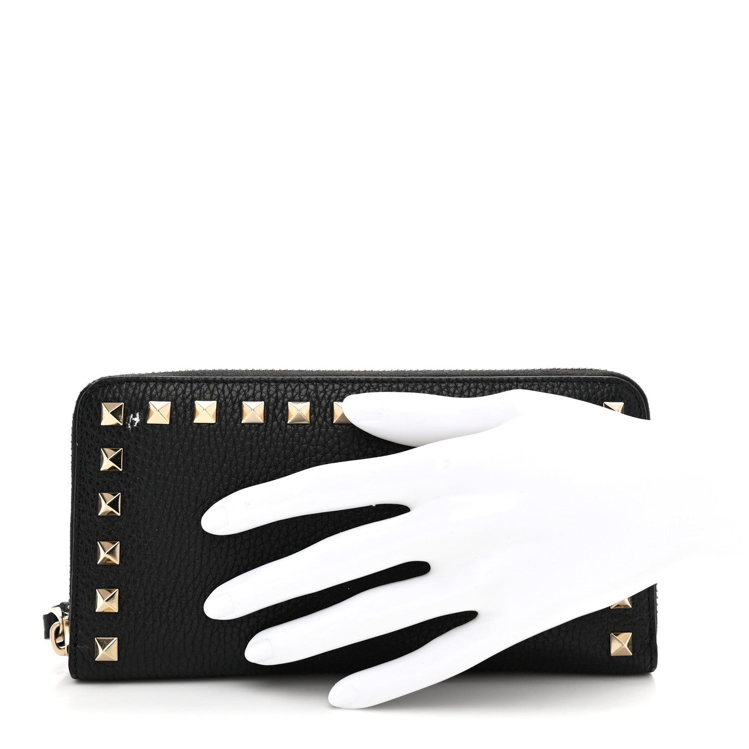 Valentino Garavani Pebbled Calfskin Rockstud Zip Around Wallet Black 2 of 6