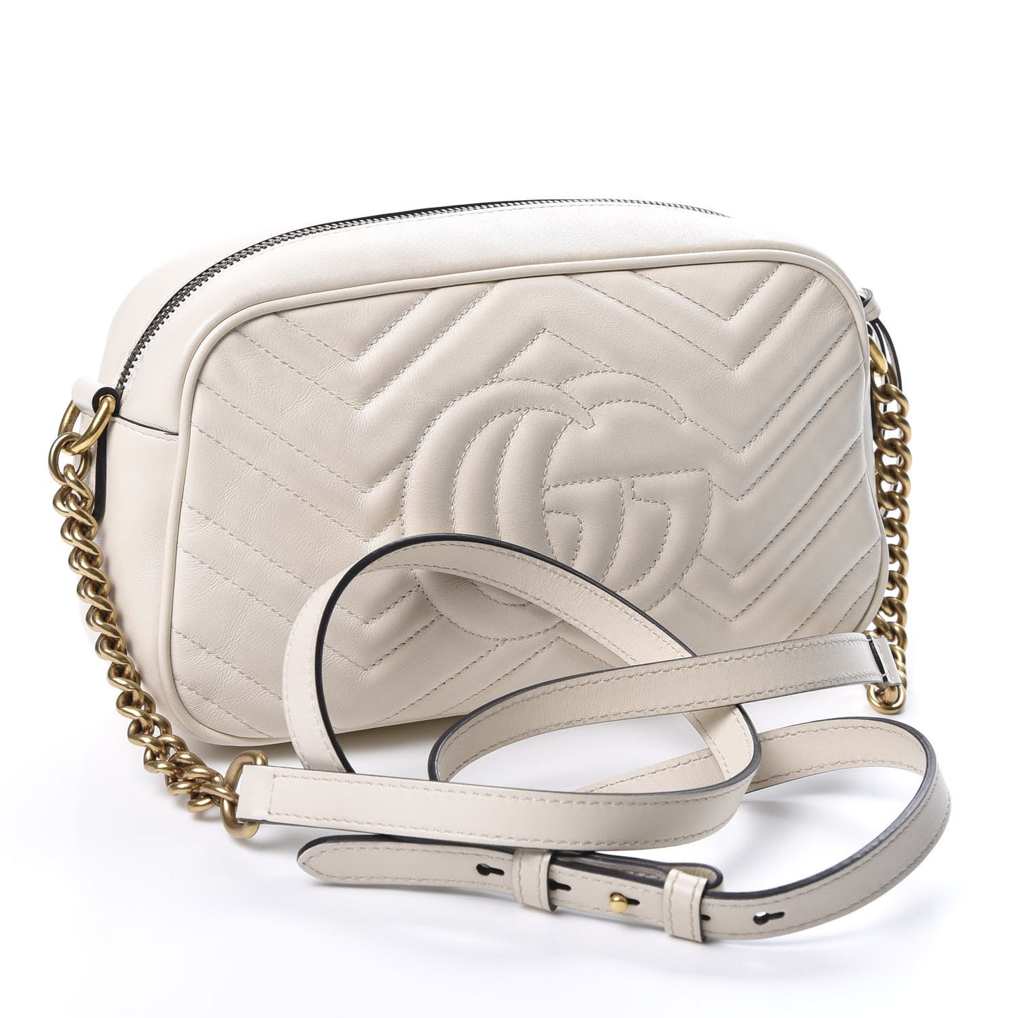 Calfskin Matelasse Small GG Marmont Chain Shoulder Bag White