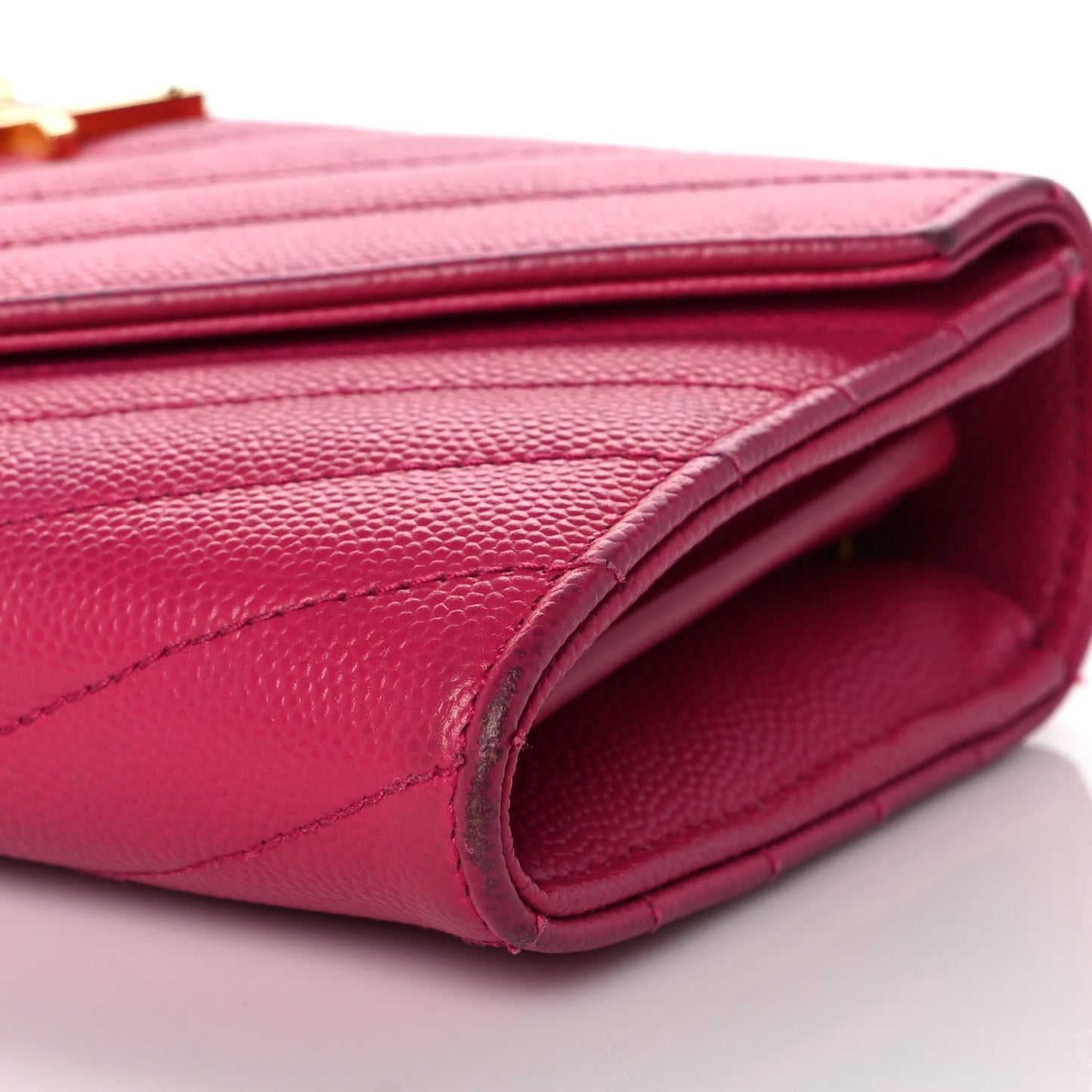 Grain De Poudre Matelasse Chevron Monogram Flap Wallet Fuxia