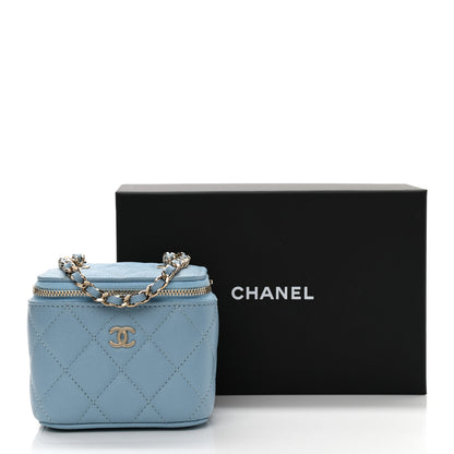 Chanel Caviar Quilted Mini Vanity Case With Chain Light Blue 13 of 13