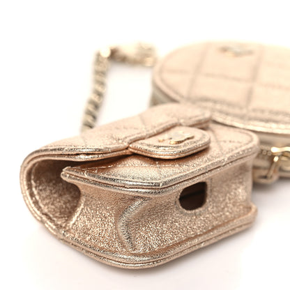 Chanel Metallic Lambskin Quilted Round Clip On Coin Purse Airpods Case Gold 10 of 12