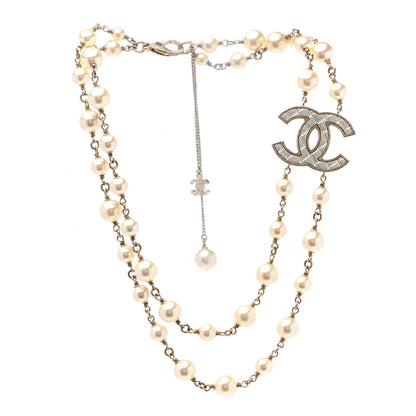 Chanel Metal Quilted Pearl CC Long Necklace Light Gold 3 of 6