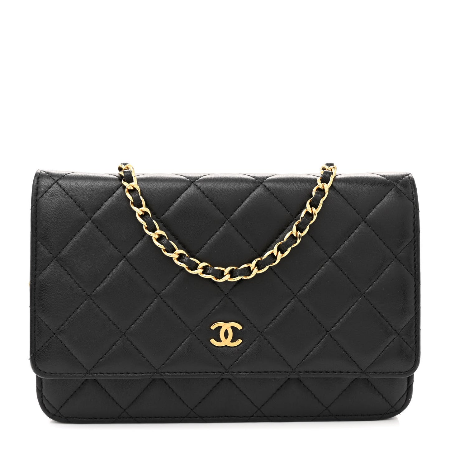 Lambskin Quilted Wallet On Chain WOC Black