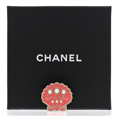 Chanel Enamel Pearl Seashell Brooch Pink Gold 5 of 5