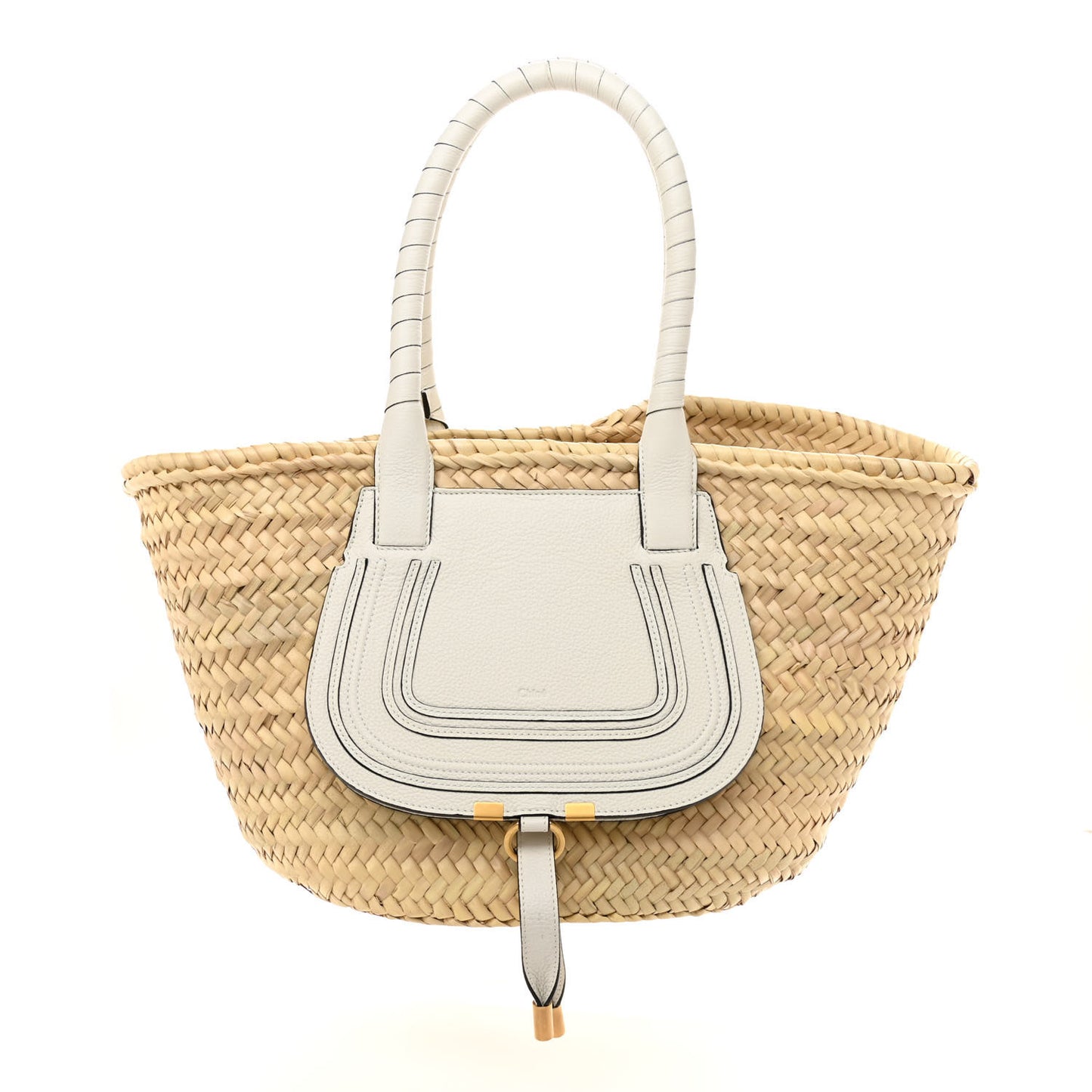 Raffia Grain Calfskin Medium Marcie Basket White