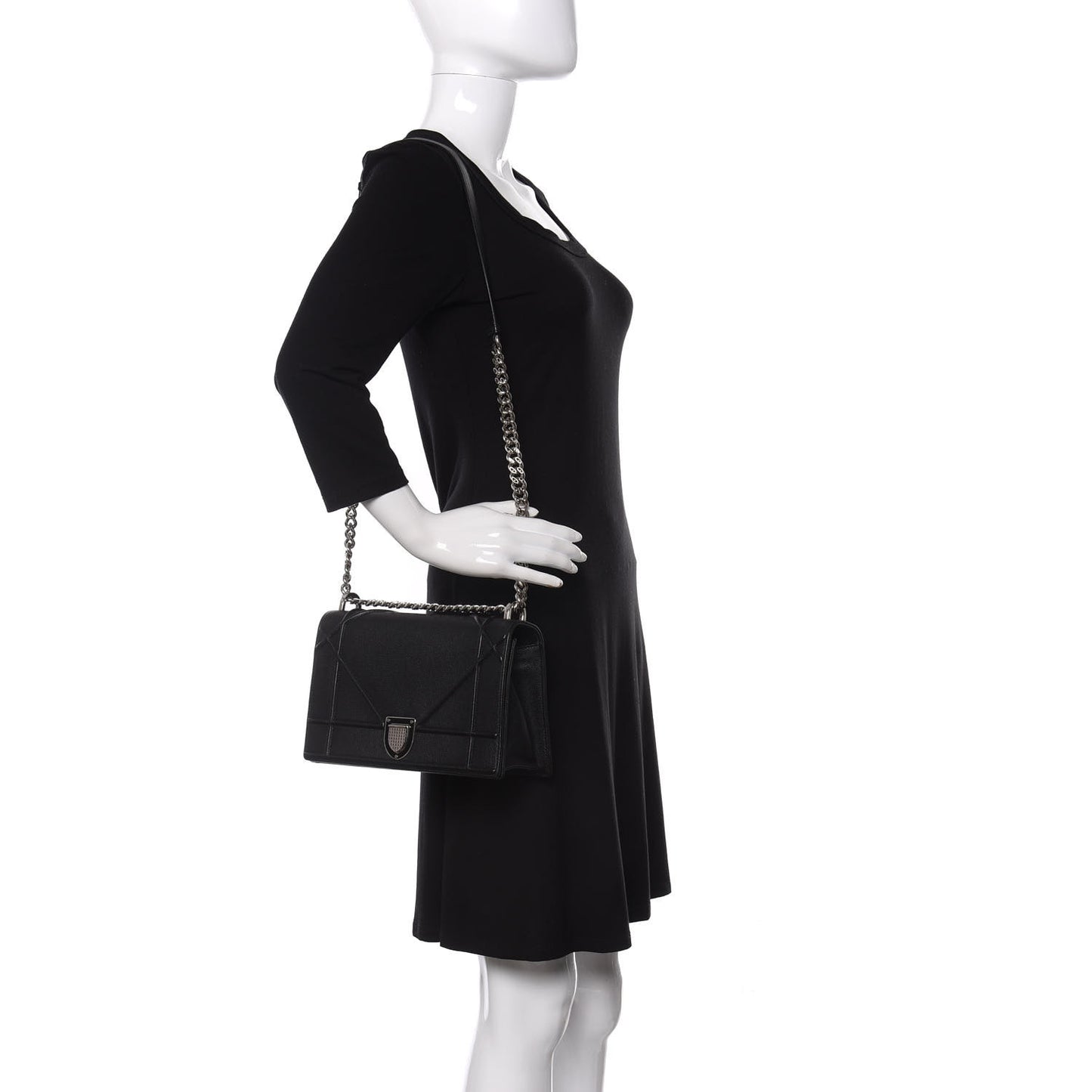 Grained Calfskin Medium Diorama Flap Bag Black