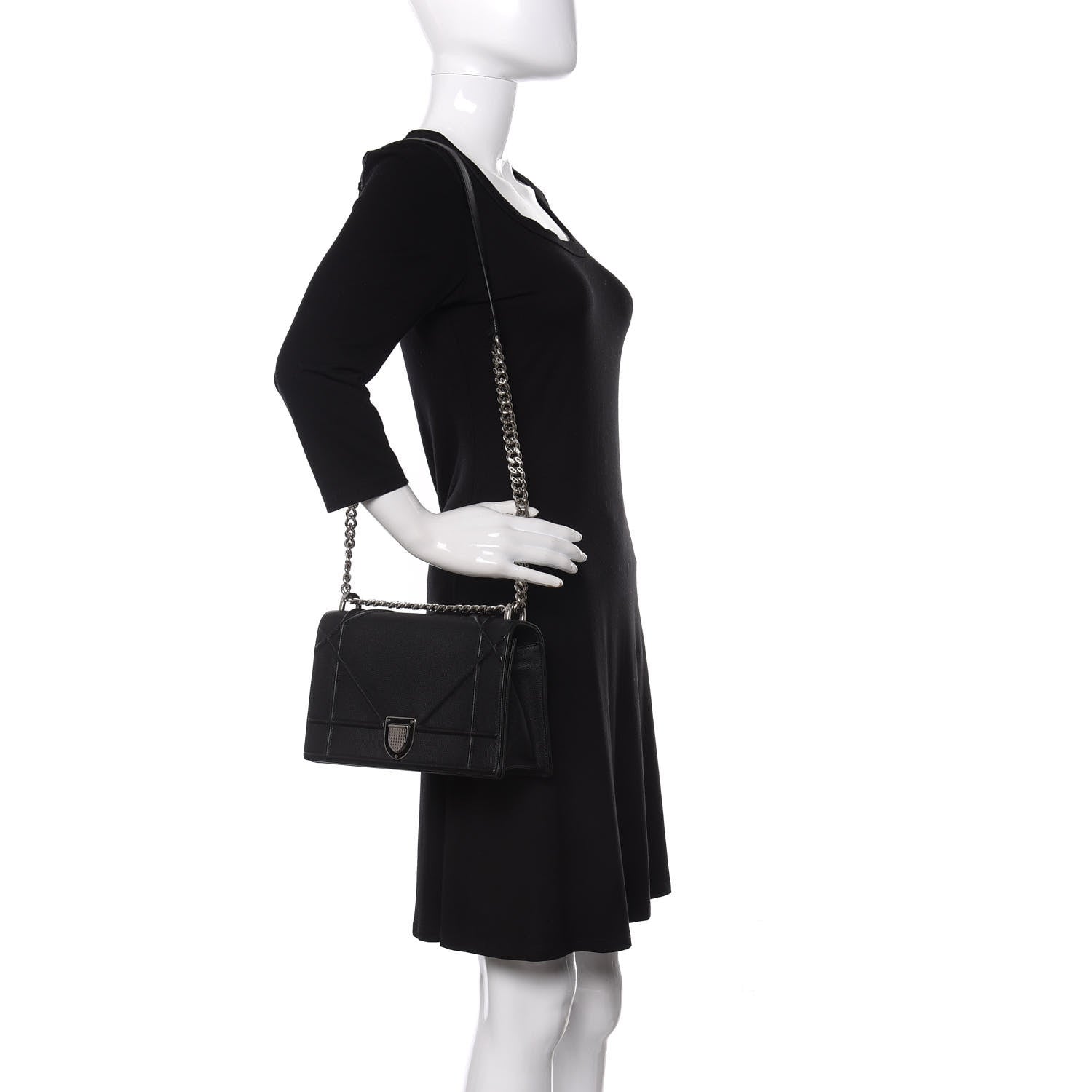 Christian Dior Grained Calfskin Medium Diorama Flap Bag Black 2 of 12