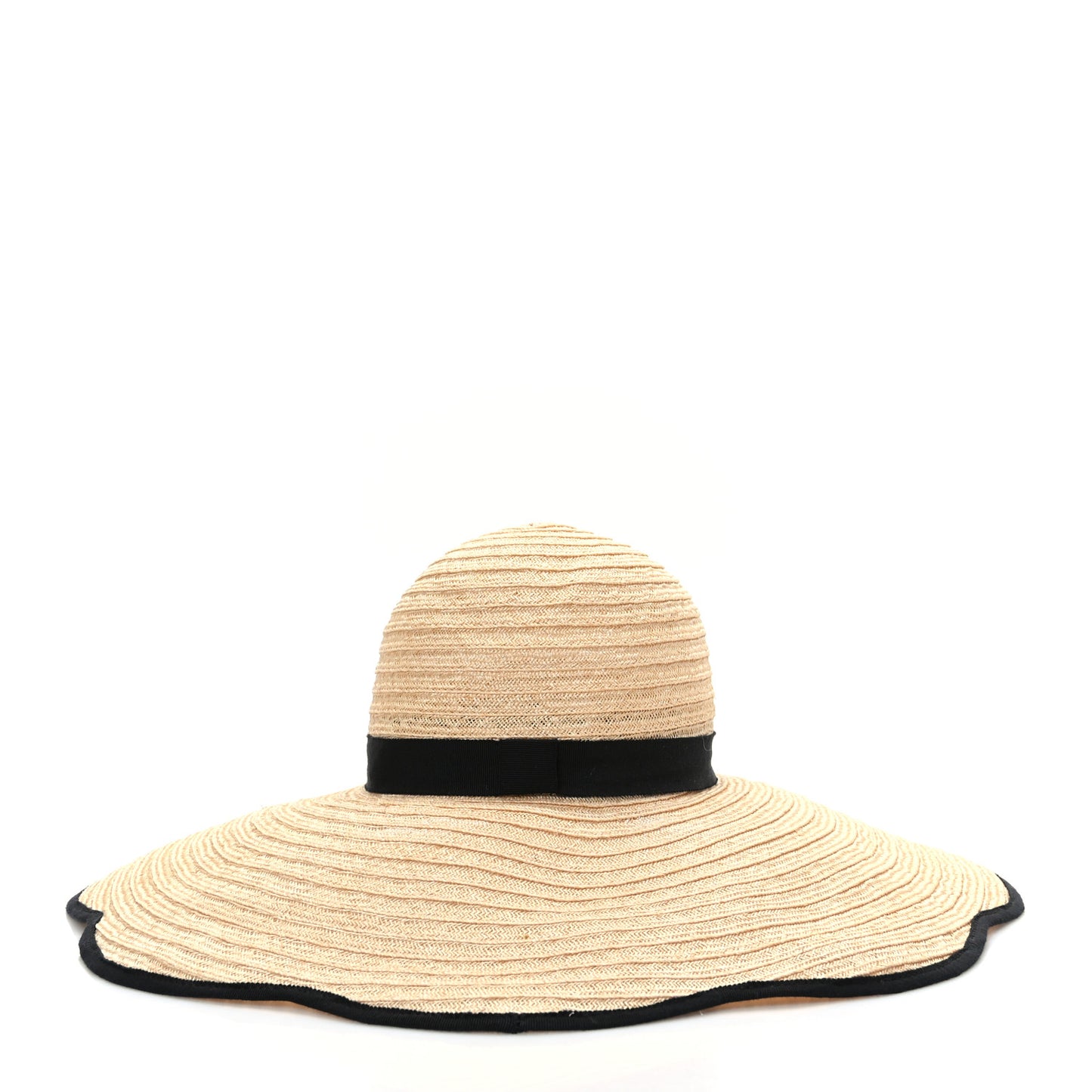 Straw Grosgrain Wide Brim Hat M Beige Black