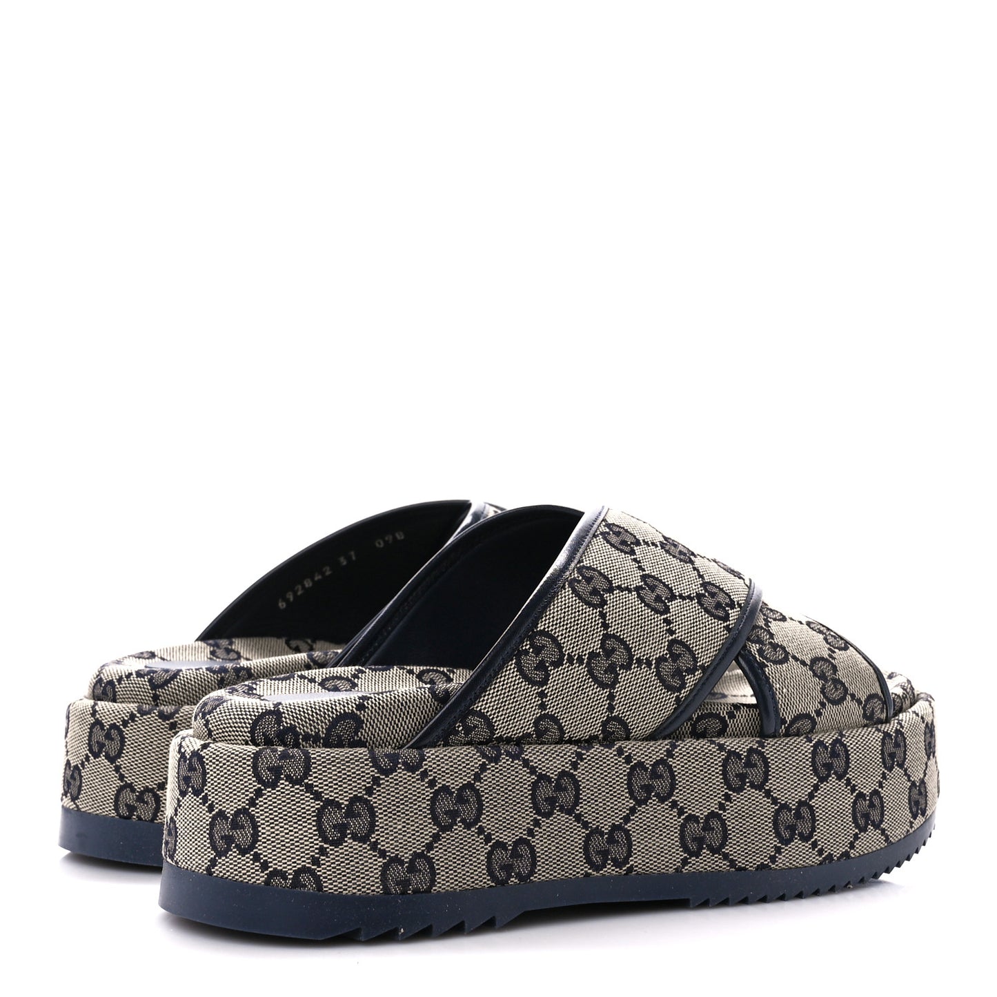 Monogram Criss Cross Platform Slide Sandals 37 Beige Blue