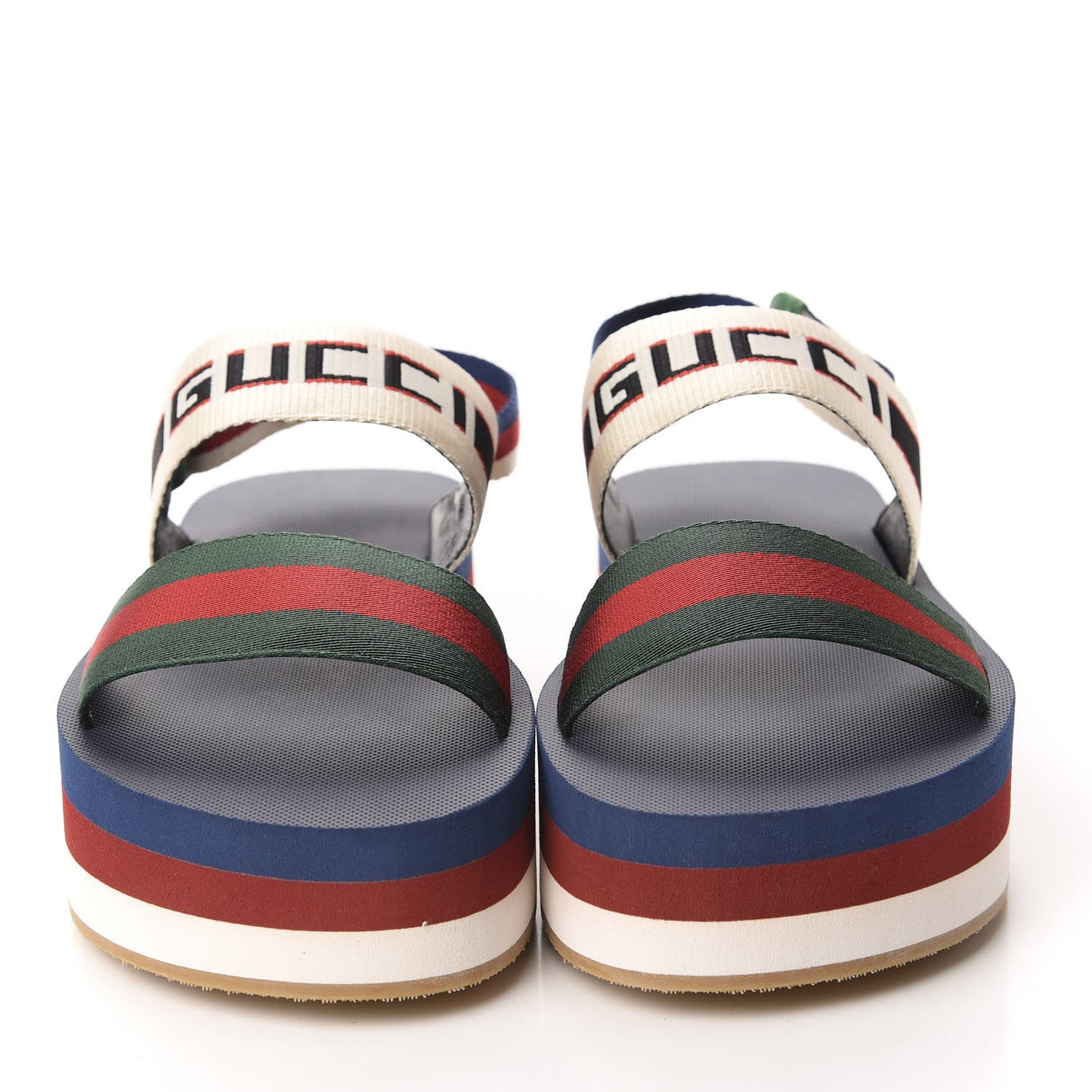 Nylon Stripe Logo Sylvie Web Platform Slingback Sandals 37 Green Red Ecru