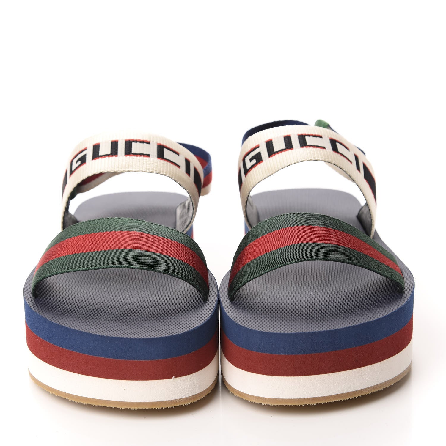 Gucci Nylon Stripe Logo Sylvie Web Platform Slingback Sandals 37 Green Red Ecru 2 of 9