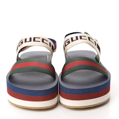 Gucci Nylon Stripe Logo Sylvie Web Platform Slingback Sandals 37 Green Red Ecru 2 of 9
