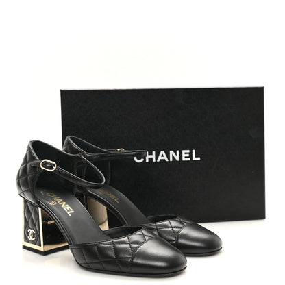 Chanel Lambskin Quilted Cap Toe Mary Jane Pumps 39.5 Black 10 of 10