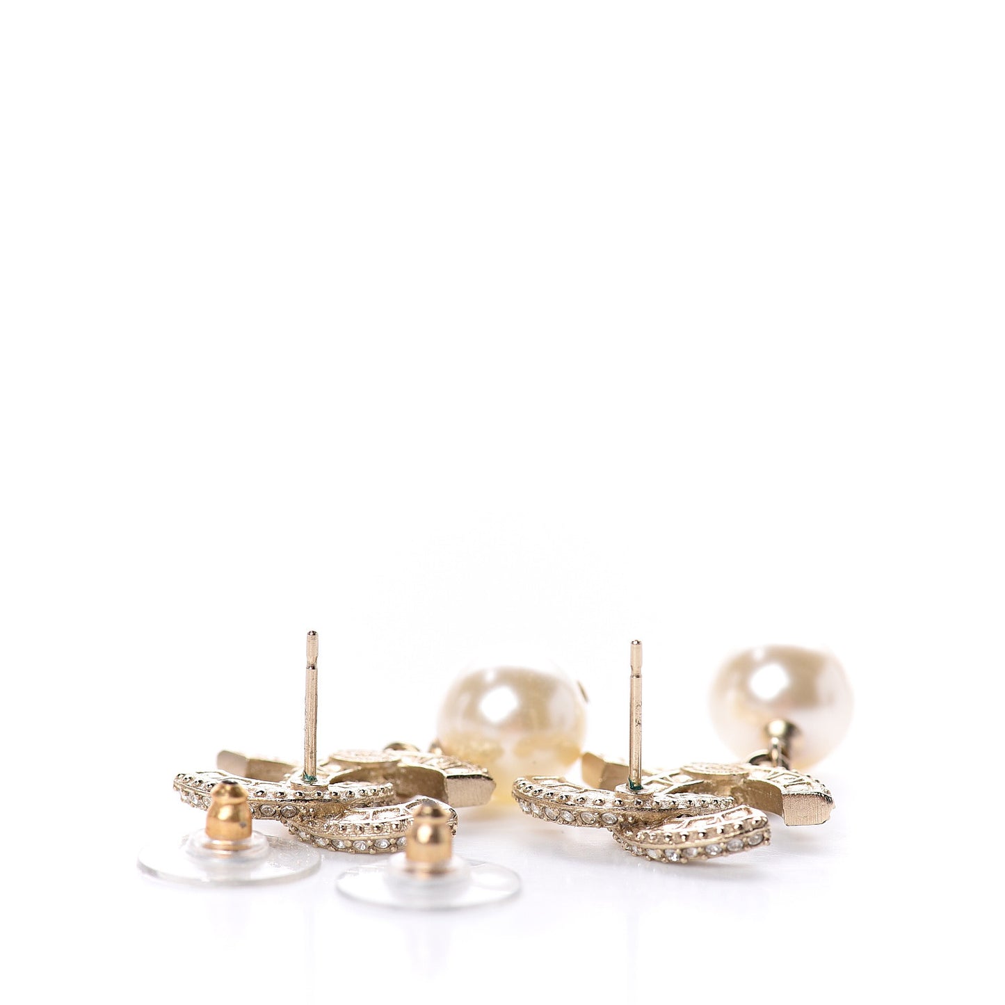Crystal Pearl CC Drop Earrings Gold