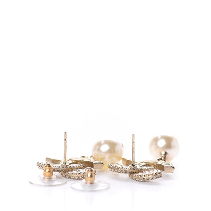 Chanel Crystal Pearl CC Drop Earrings Gold 3 of 4