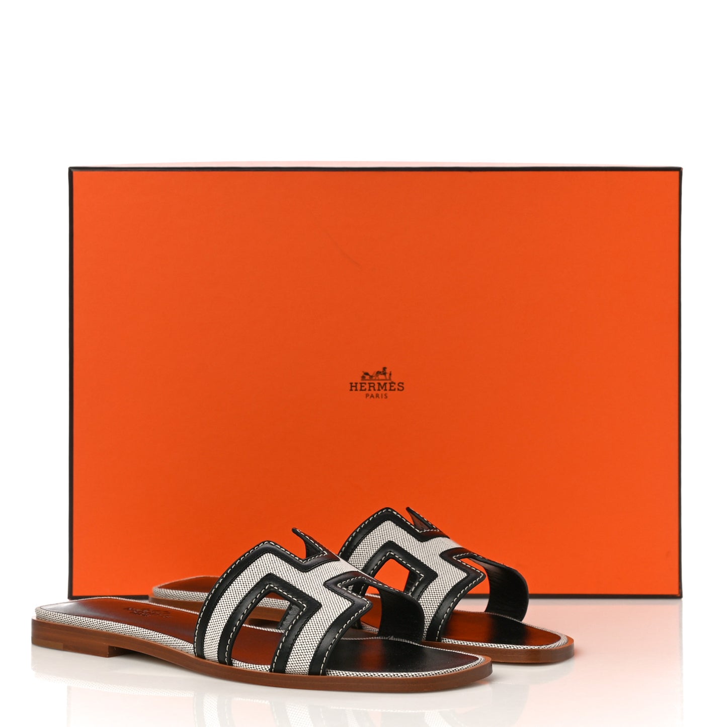 Calfskin Canvas Oran Sandals 37.5 Black