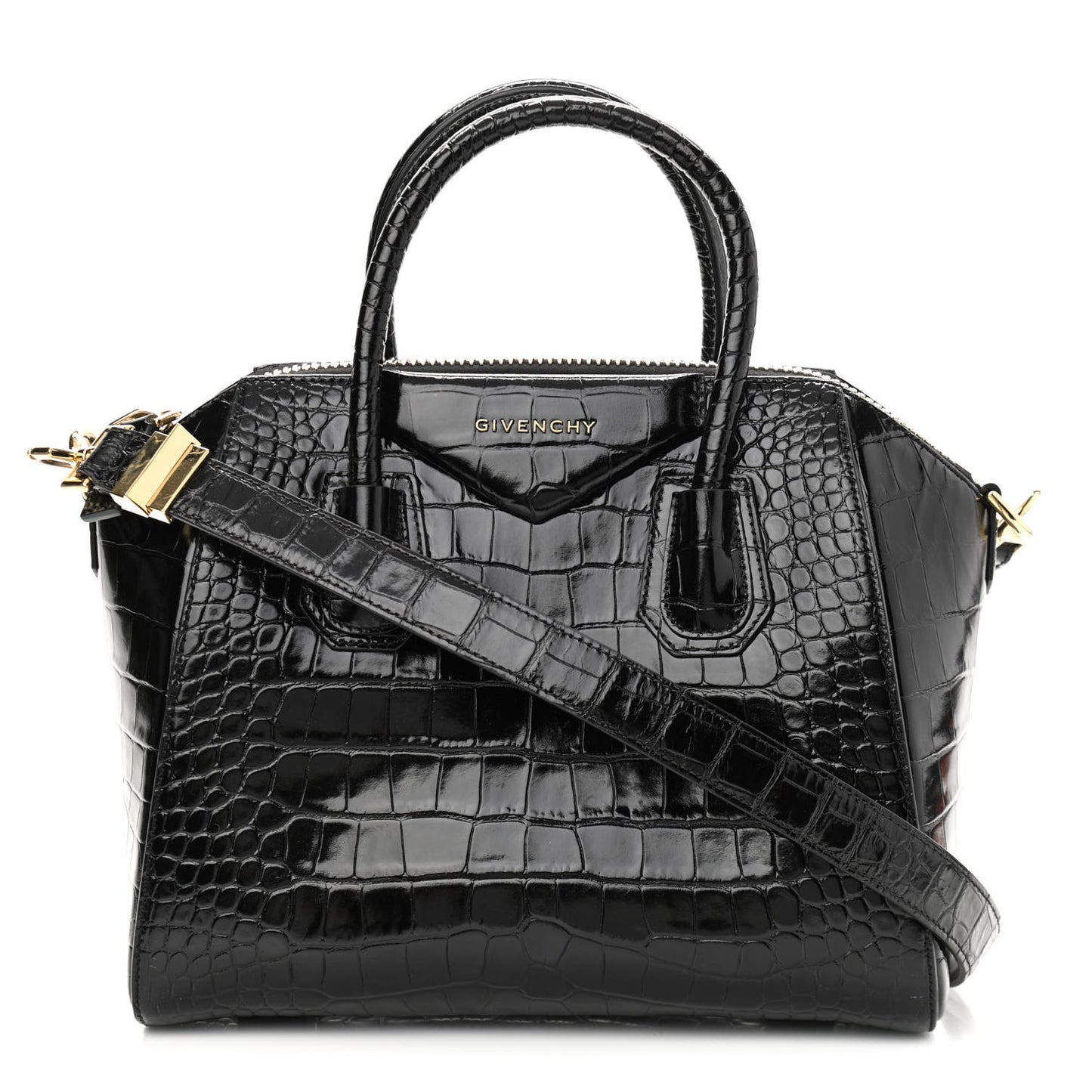 Calfskin Crocodile Embossed Small Antigona Black