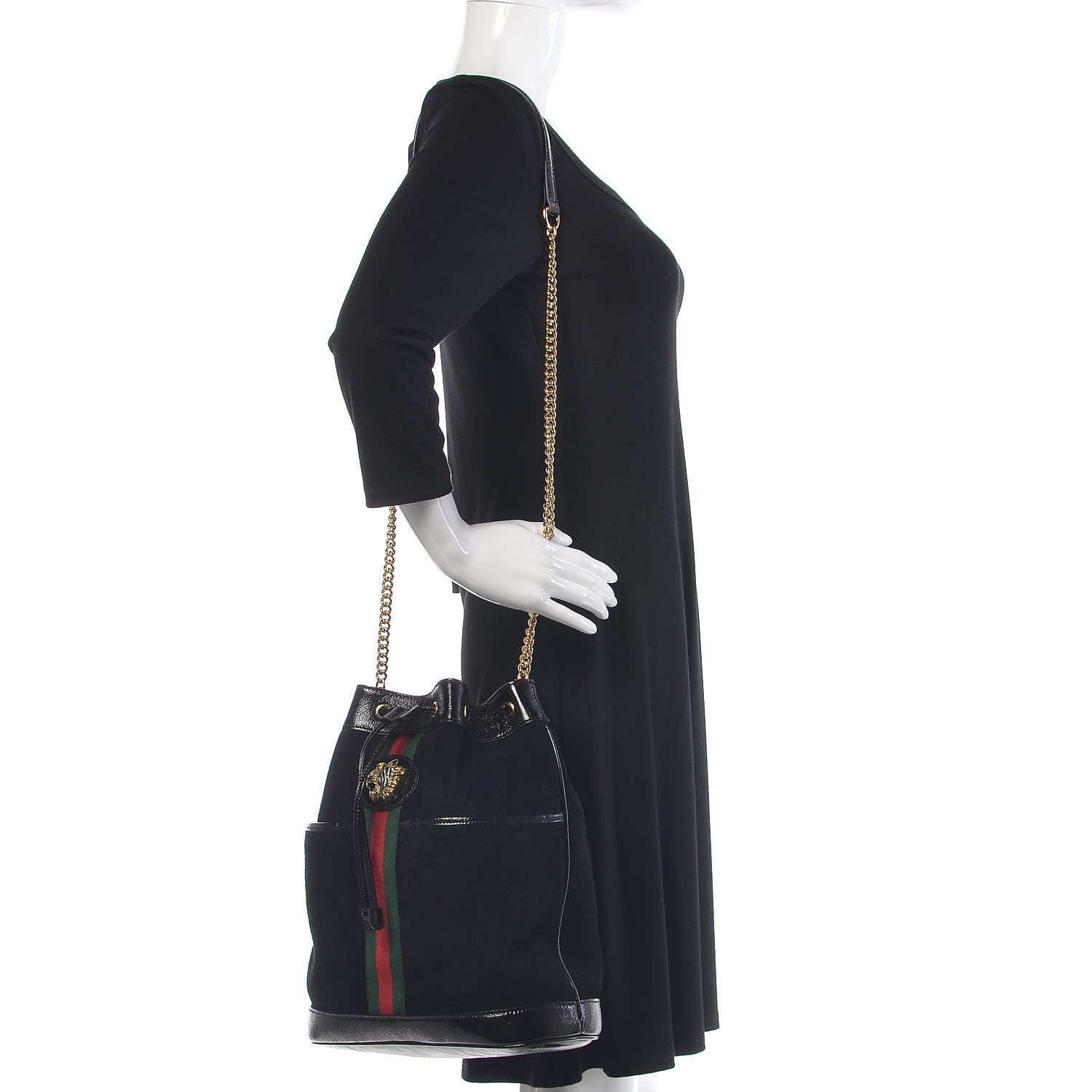 Gucci Suede Patent Web Medium Rajah Bucket Bag Black 2 of 9