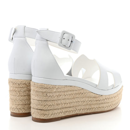 Hermes Goatskin Elda Espadrille Wedge Sandals 37 White 4 of 10