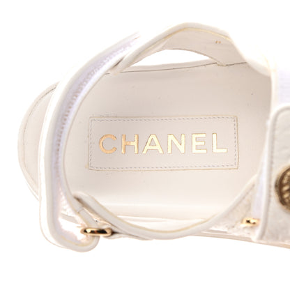 Chanel Calfskin Printed Velcro Dad Sandals 36.5 White 7 of 13