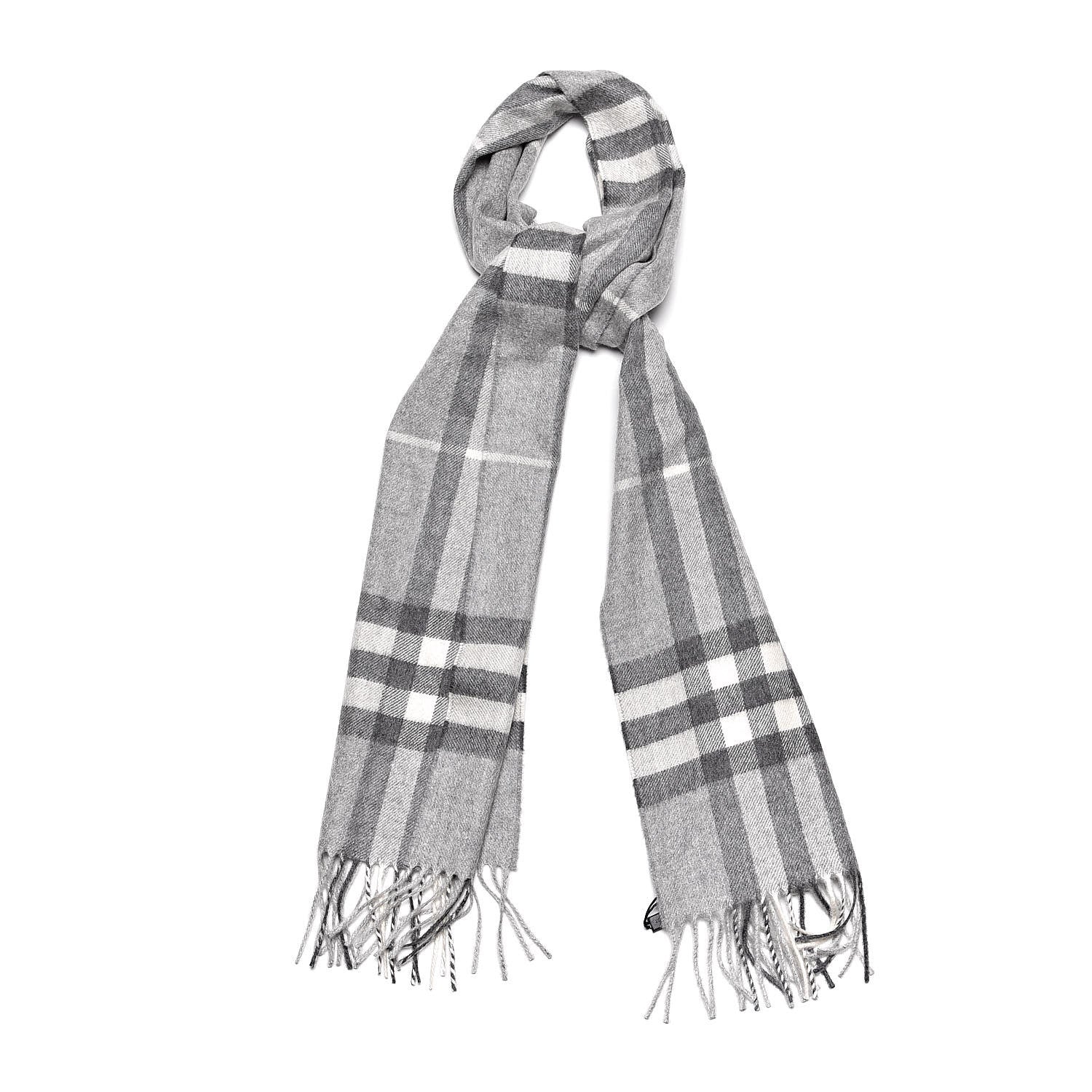 Burberry Cashmere Giant Check Fringe Scarf Pale Grey 1 of 5