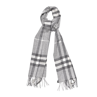 Burberry Cashmere Giant Check Fringe Scarf Pale Grey 1 of 5
