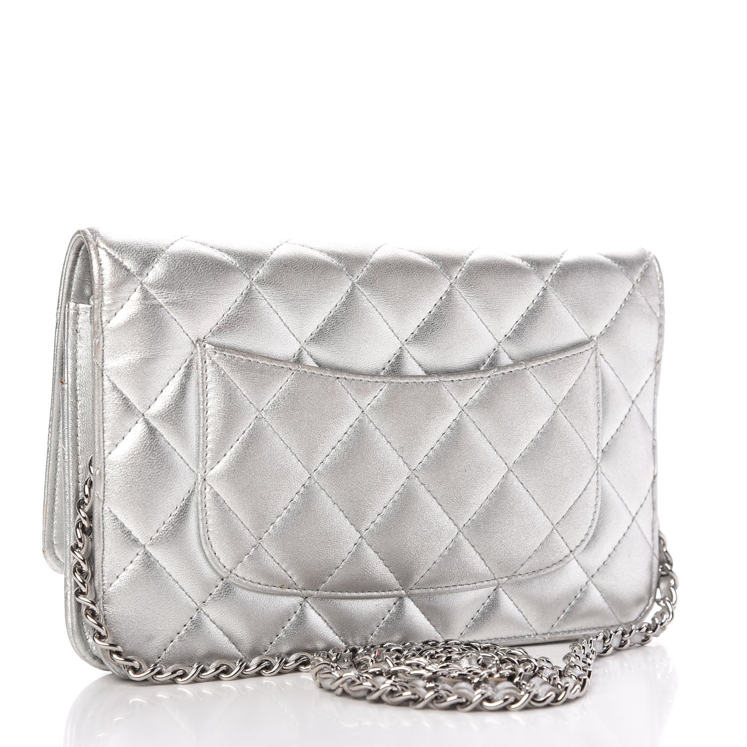 Chanel Metallic Lambskin Quilted Wallet On Chain WOC Silver 3 of 11