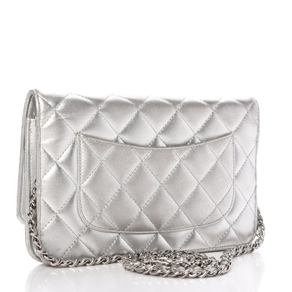 Chanel Metallic Lambskin Quilted Wallet On Chain WOC Silver 3 of 11