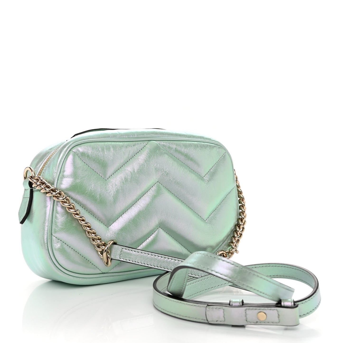 Iridescent Nappa Chevron Matelasse Small GG Marmont Chain Shoulder Bag Iridescent Salvy Green
