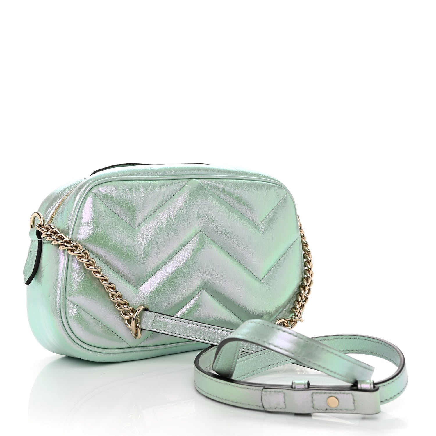 Gucci Iridescent Nappa Chevron Matelasse Small GG Marmont Chain Shoulder Bag Iridescent Salvy Green 3 of 9