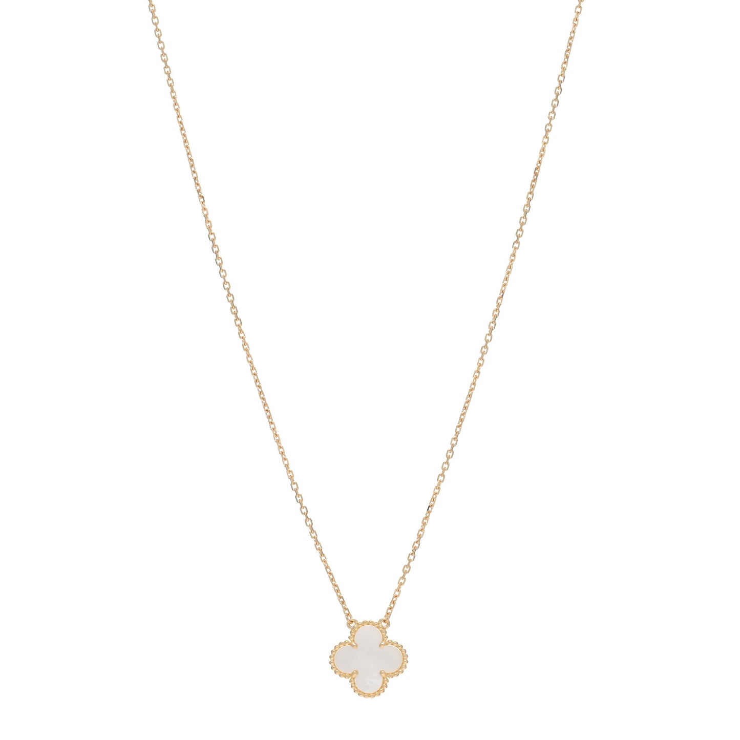 18K Yellow Gold Mother of Pearl Vintage Alhambra Pendant Necklace