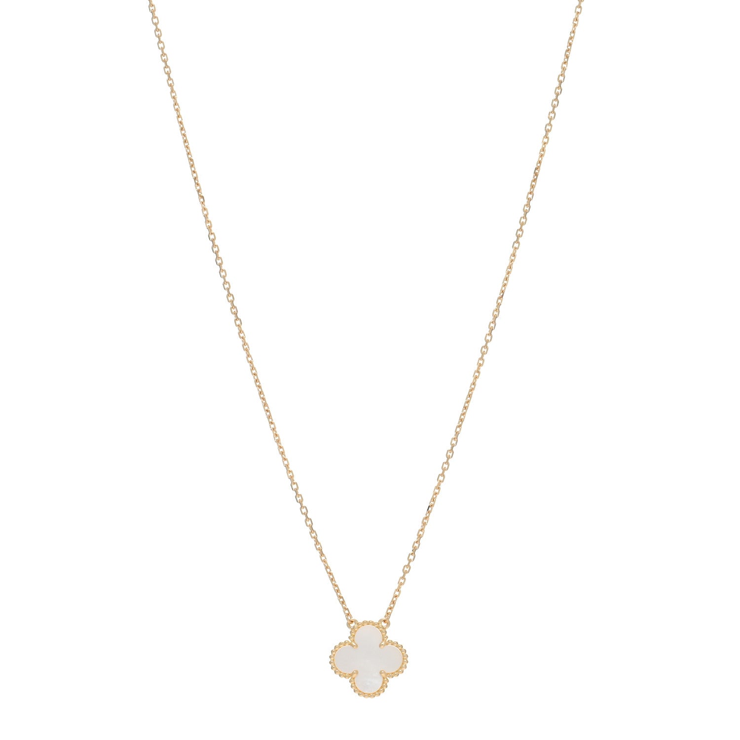 Van Cleef & Arpels 18K Yellow Gold Mother of Pearl Vintage Alhambra Pendant Necklace 1 of 5