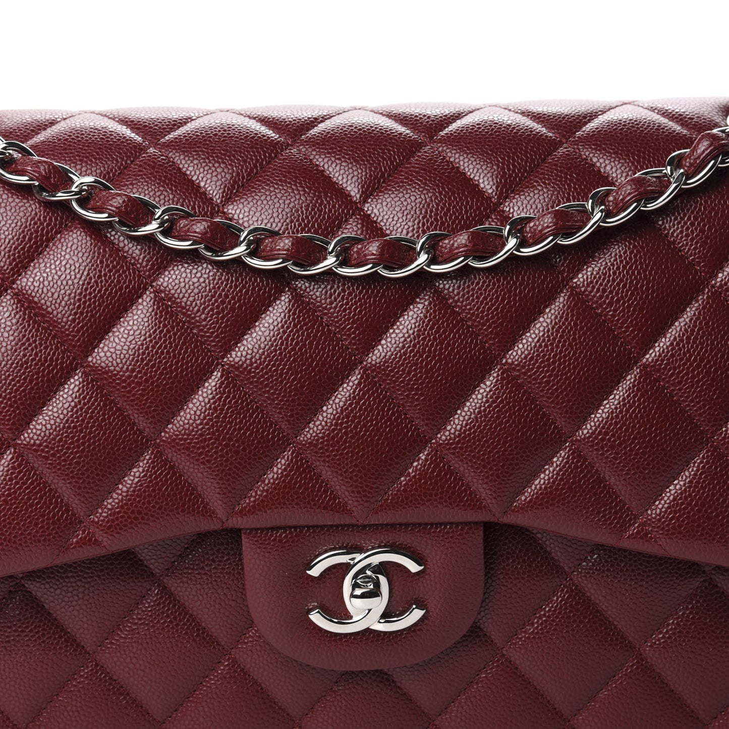 Caviar Quilted Jumbo Double Flap Dark Red